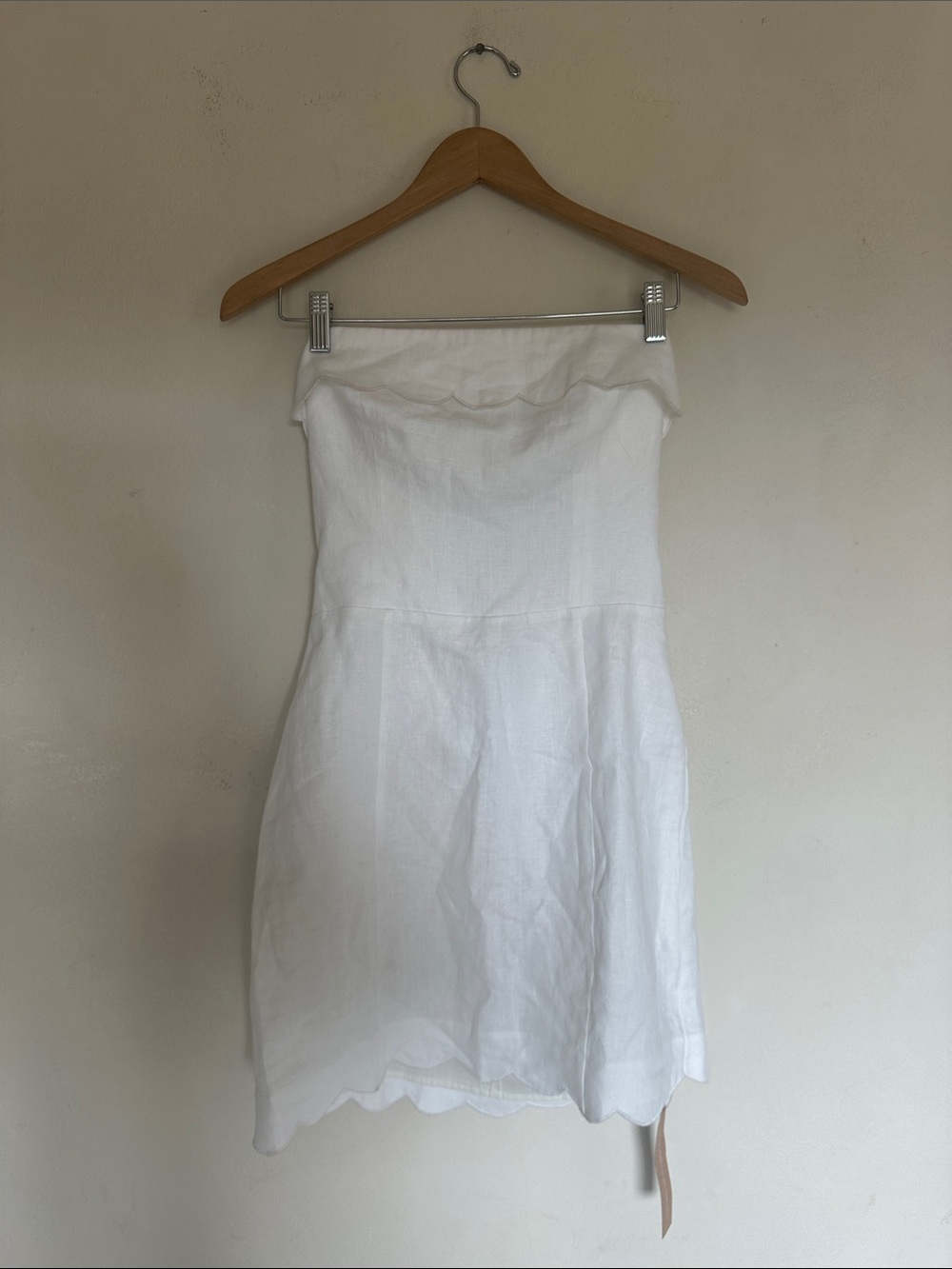 Reformation Linen Dress Strapless White scalloped detail NWT size 8
